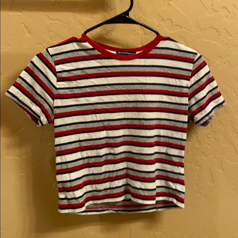 Brandy Melville Red Stripped Short Sleeve Top